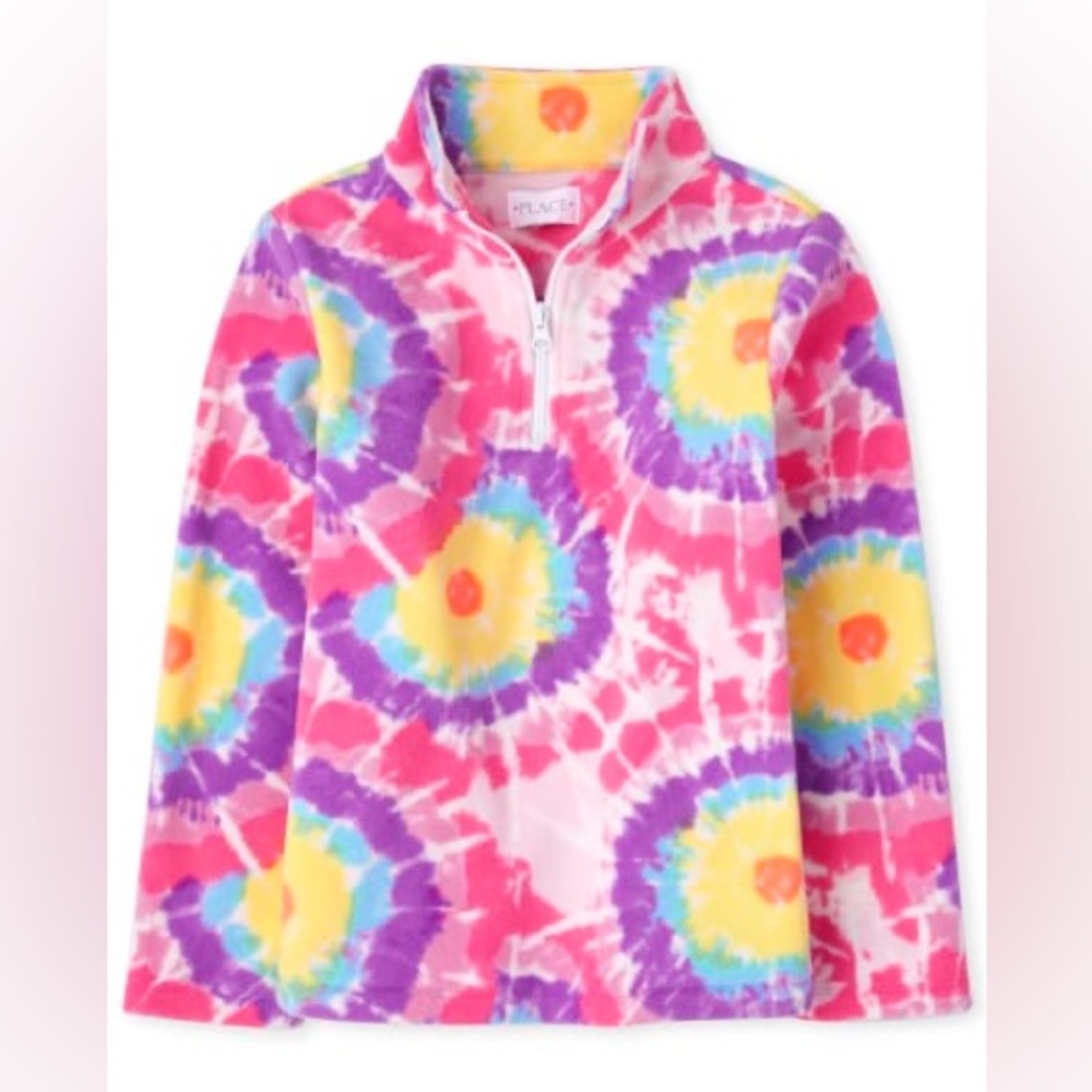 Children’s Place Girls Tie Dye Half Zip Fleece Youth XL 14 Pullover Outdoor Wear